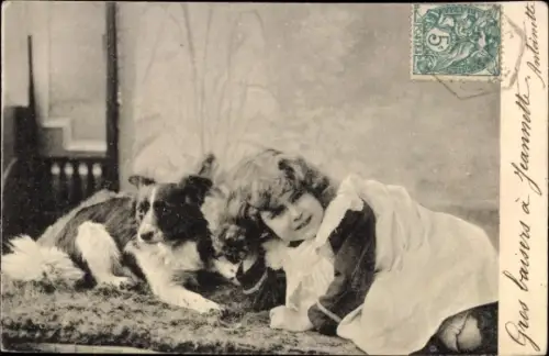 Ak Mädchen mit Hund, Portrait