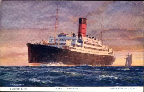 Künstler Ak Dampfschiff RMS Tuscania, Cunard Line