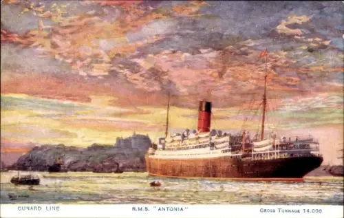 Künstler Ak Dampfer RMS Antonia, Cunard Line