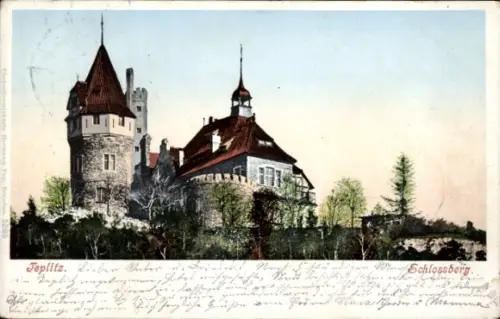 Ak Teplice Teplitz Region Aussig, Schlossberg,  farbige , Schloss, Bäume, keine Persönlichkeiten