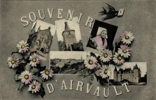 Ak Airvault Deux Sevres, Souvenir D' Bilder von Sehenswürdigkeiten, Blumen, Schriftzug