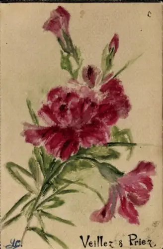 Handgemalt Ak Blühende Blumen