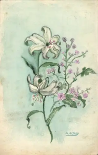 Handgemalt Ak Blühende Blumen