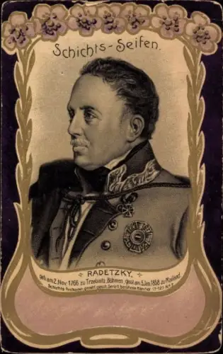 Passepartout Litho Radetzky, Portrait, Reklame Schichts Seifen