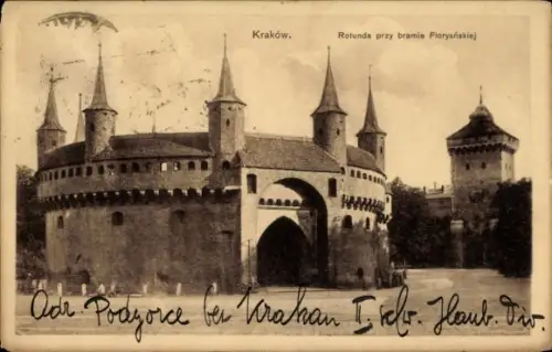 Ak Kraków Krakau Polen,  Rotunda, Floryańska,  Stadtmauer