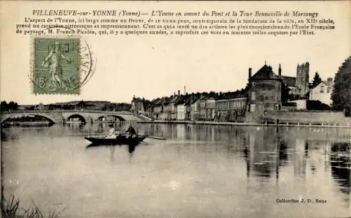 CPA Villeneuve-la-Guyard Yonne, Brücke, Bonneville Turm von Marsangy