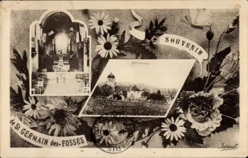 Ak St Germain des Fosses Allier, Souvenir,  Blumen, Kirche, Landschaft