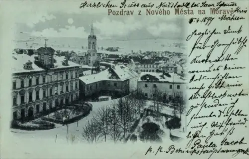 Mondschein Ak Nové Město na Moravě Neustadtl Region Hochland, Stadt, Marktplatz, Nacht, Winter
