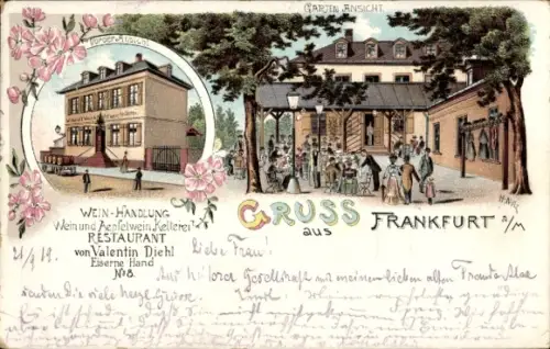 Litho Frankfurt am Main, Weinhandlung und Restaurant von Valentin Diehl, Eiserne Hand Nr. 8