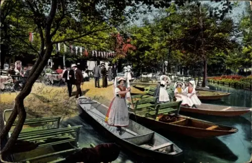 Ak Lehde Lübbenau im Spreewald, Kahn, Trachten, Restauration Zum fröhlichen Hecht