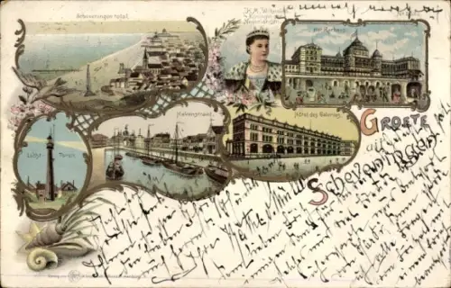 Litho Scheveningen Den Haag Südholland, Leuchtturm, Hotel des Galeries, Königin Wilhelmina