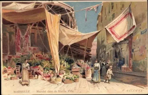 Künstler Litho Lessieux, E., Marseille Bouches du Rhône, Marche dans la Vieille Ville