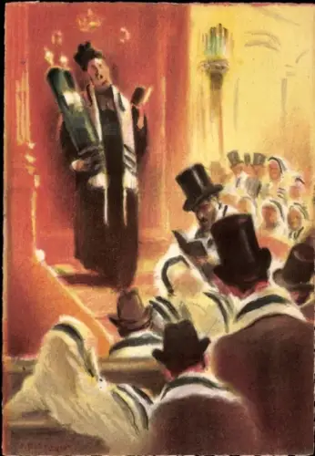 Judaika Künstler Ak Seeberger, S. Office du Samedi, Hotzaath Sefer Hathora, Synagoge