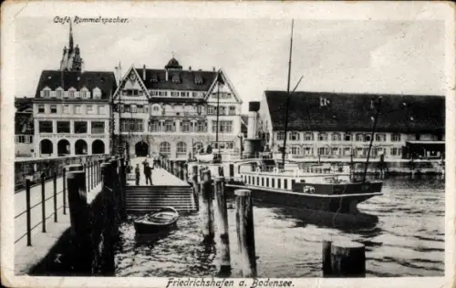 Ak Friedrichshafen am Bodensee, Café Rommelspacher, Friedrichshafen a. Bodensee, Hafenansicht, Bo