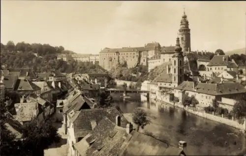 Ak Český Krumlov Böhmisch Krumau Krummau Südböhmen, Teilansicht mit Schloss