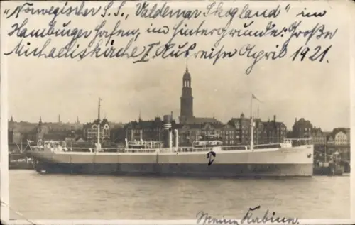 Foto Ak Rotterdam Südholland Niederlande, Norwegisches Dampfschiff SS Valdemar Skogland