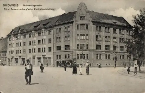 Ak České Budějovice Budweis Südböhmen, Schmerlingstr., Fürstl. Schwarzenberg'sche Zentralbuchhaltung