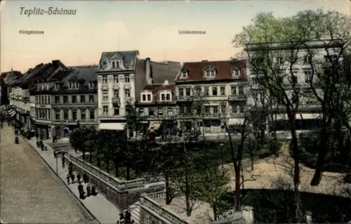 Ak Teplice Šanov Teplitz Schönau Region Aussig, Königstrasse, Lindenstrasse