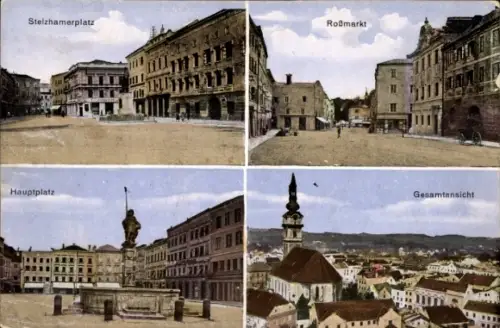 Ak Ried im Innkreis Oberösterreich, Stelzhamerplatz, Roßmarkt, Hauptplatz, Gesamtansicht