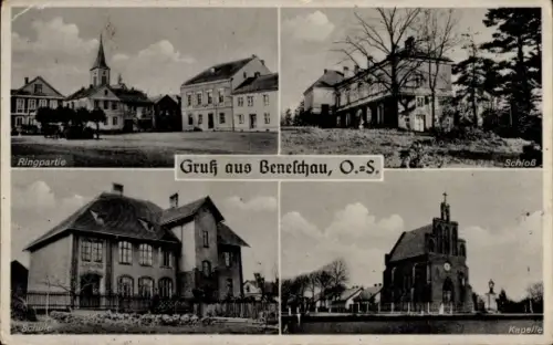 Ak Benešov Beneschau Mittelböhmen, Schloss, Ring, Schule, Kapelle