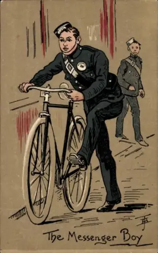 Künstler Ak Botenjunge mit einem Fahrrad