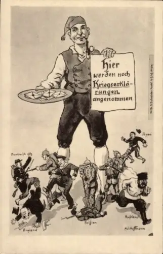 Künstler Ak Hoffmann, Ad., Hier werden noch Kriegserklärungen angenommen, Deutscher Michel