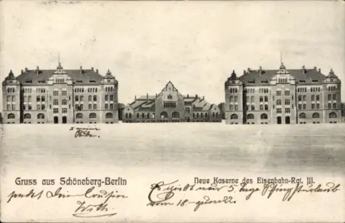 Ak Berlin Schöneberg, Neue Kaserne des Eisenbahn-Regiment III