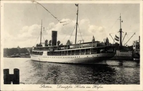 Ak Szczecin Stettin Pommern, Dampfer Hertha im Hafen