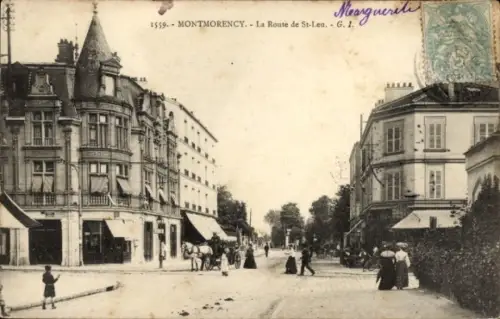 Ak Montmorency Val d’Oise,  La Route de St-Lea, Straßenansicht, Menschen, Fahrzeuge