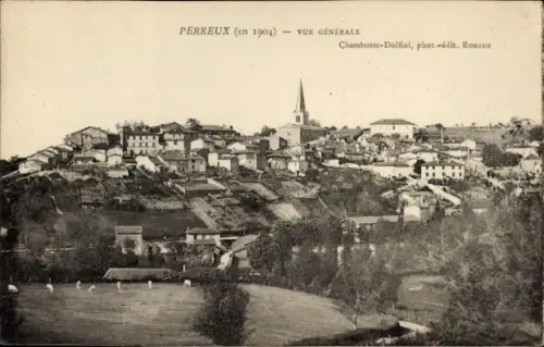 Ak Perreux Val de Marne, Perreux 1904, allgemeine Ansicht, Hügel, Kirche, Häuser, Landschaft