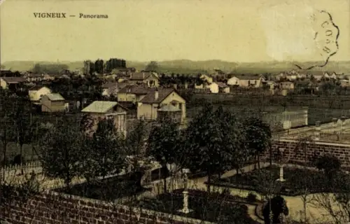 Ak Vigneux sur Seine Essonne, Vigneux Panorama, Landschaft mit Häusern, Bäume, Felder