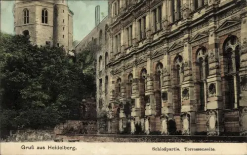 Ak Heidelberg am Neckar, Gruß aus  Schloßpartie, Terrassenseite