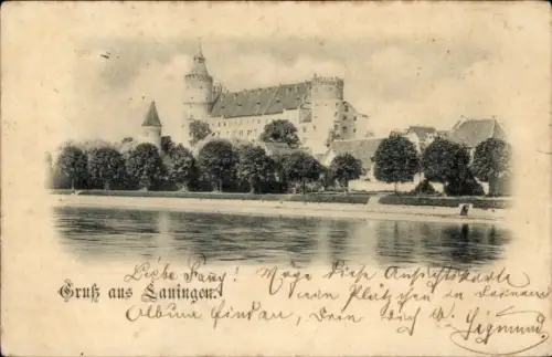 Ak Lauingen an der Donau Schwäbische Alb, Schloss, Wasser, Bäume, Gruß aus Lauingen