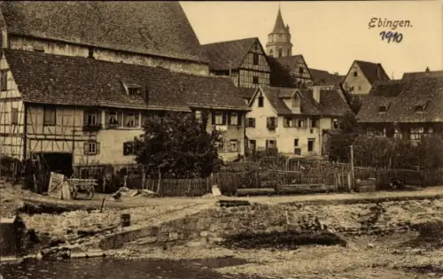 Ak Ebingen Albstadt in Württemberg, Historische Häuser, Flussufer,  Jahr 1910