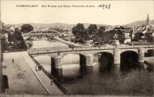 Ak Saarbrücken im Saarland,  Alte Brücke, Kaiser Friedrichs Brücke, 1908