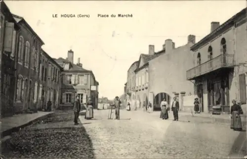 Ak Le Houga Gers, Place du Marché