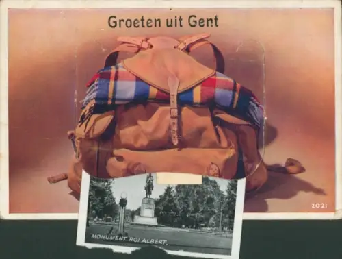 Leporello Ak Gand Gent Ostflandern, Monument Roi Albert, Rucksack mit Decke