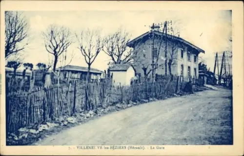 Ak Villeneuve les Béziers Hérault, la Gare