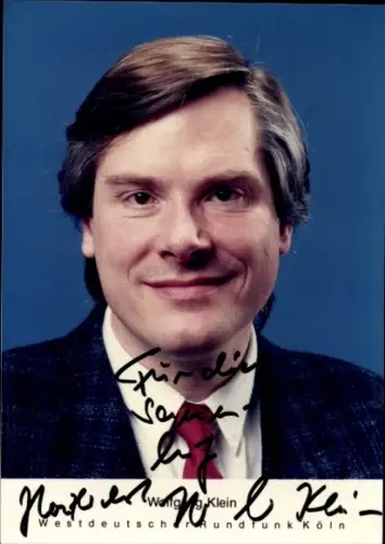 Autogrammkarte Moderator Wolfgang Klein, Portrait, Autogramm