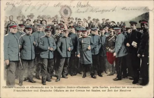 Ak Saales Saal Elsass Bas Rhin, Französische und deutsche Offiziere an der Grenze, Manöver