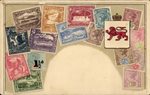 Präge Briefmarken Wappen Ak Australien, Staatswappen, Krone