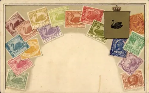 Präge Briefmarken Wappen Ak Australien, Schwan, Krone