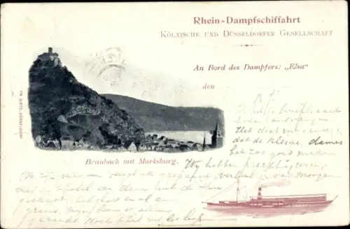 Ak Rhein Dampfschifffahrt, Rheindampfer Deutscher Kaiser, Braubach, Marksburg