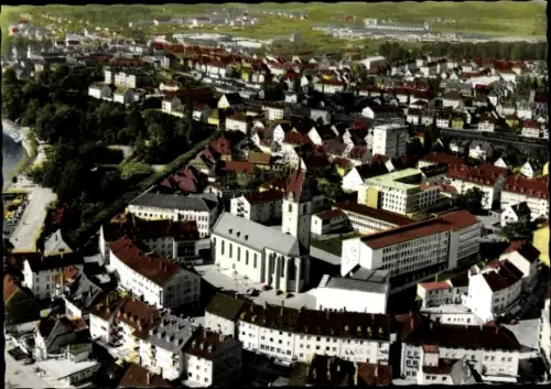 Ak Friedrichshafen am Bodensee, St Nikolauskirche, Rathaus, Vogelschau