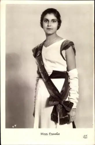 Ak Miss Espana, Frauenportrait, Schärpe, Kleid