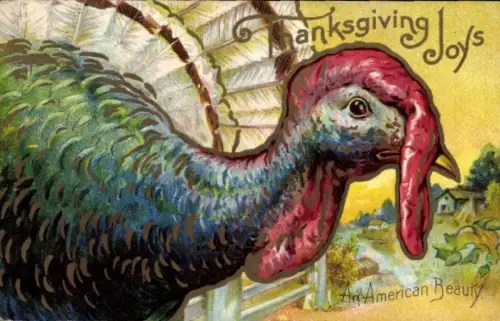 Präge Ak Thanksgiving, Truthahn, Eine amerikanische Schönheit