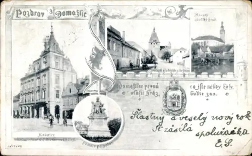 Ak Domažlice Taus Region Pilsen, Rathaus, Platz, Denkmal