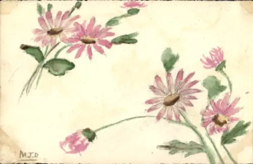 Handgemalt Ak MID, Gänseblümchen, Blumen