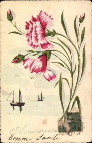 Handgemalt Ak Nelken, Segelboote