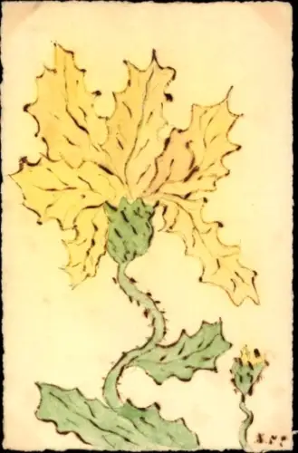 Handgemalt Ak Distel, Pflanze
